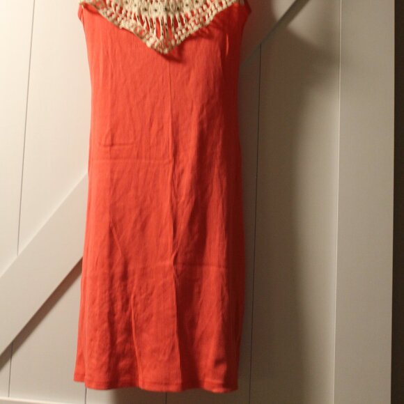 Victoria Secret tee shop coral ribbed mini dress crochet neckline S euc - Picture 5 of 5